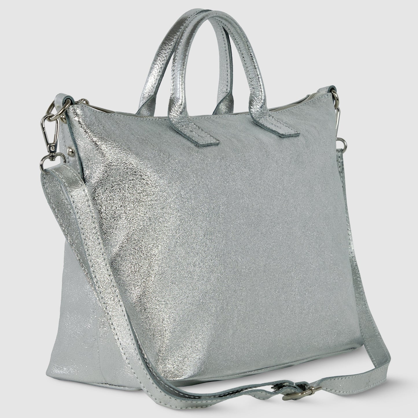 Metallic Suede Leather Top-Handle Bag