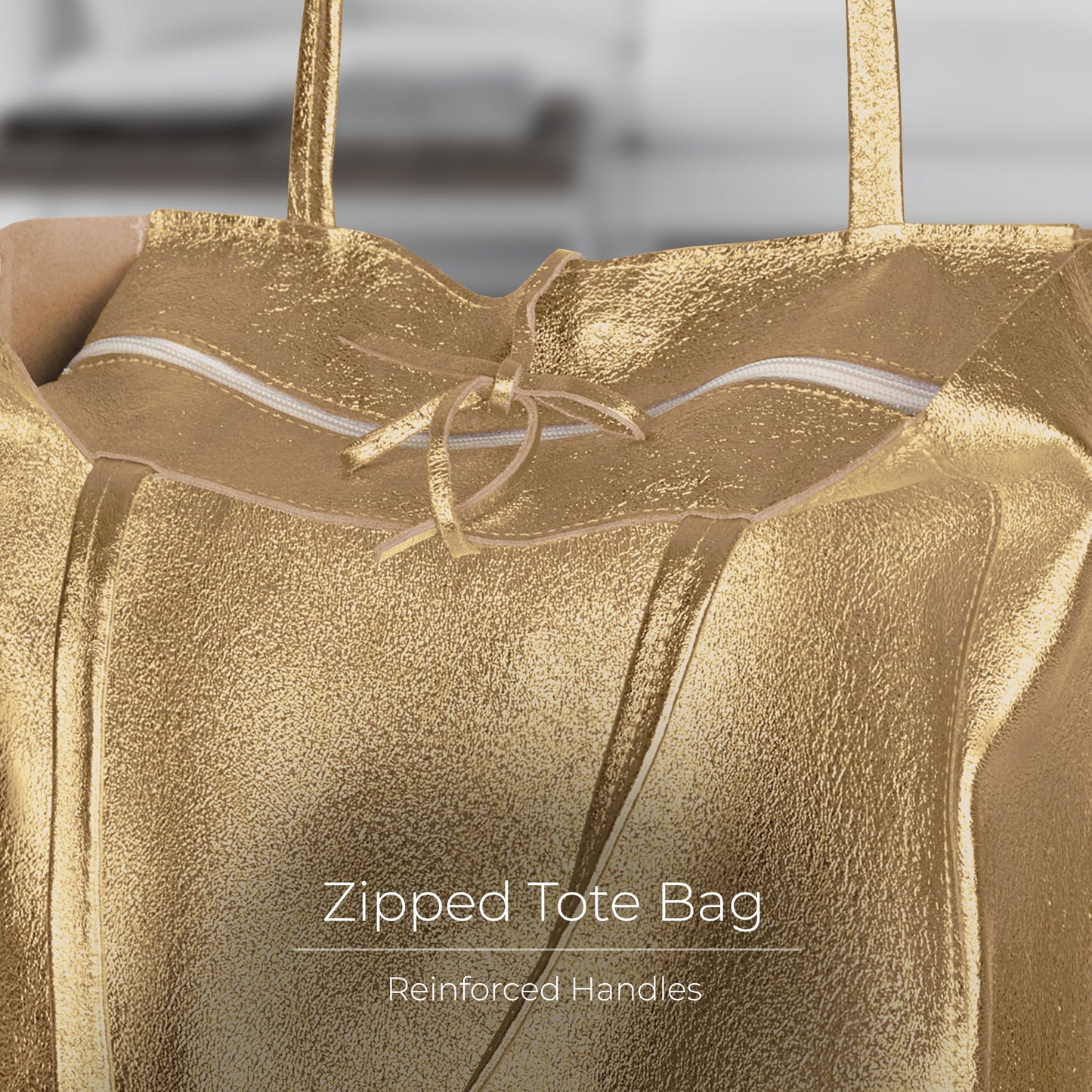 Metallic Suede Leather Tote Bag