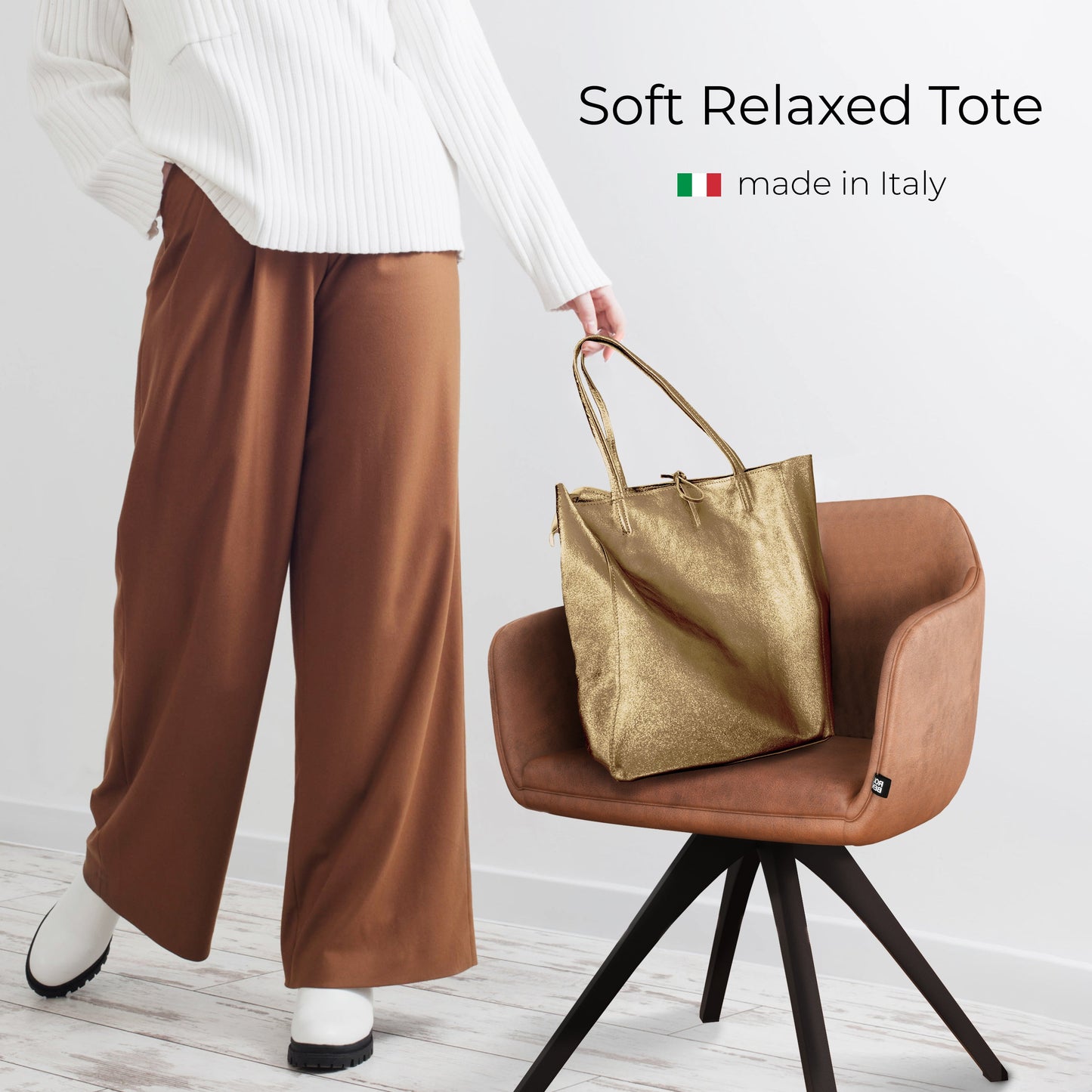 Metallic Suede Leather Tote Bag