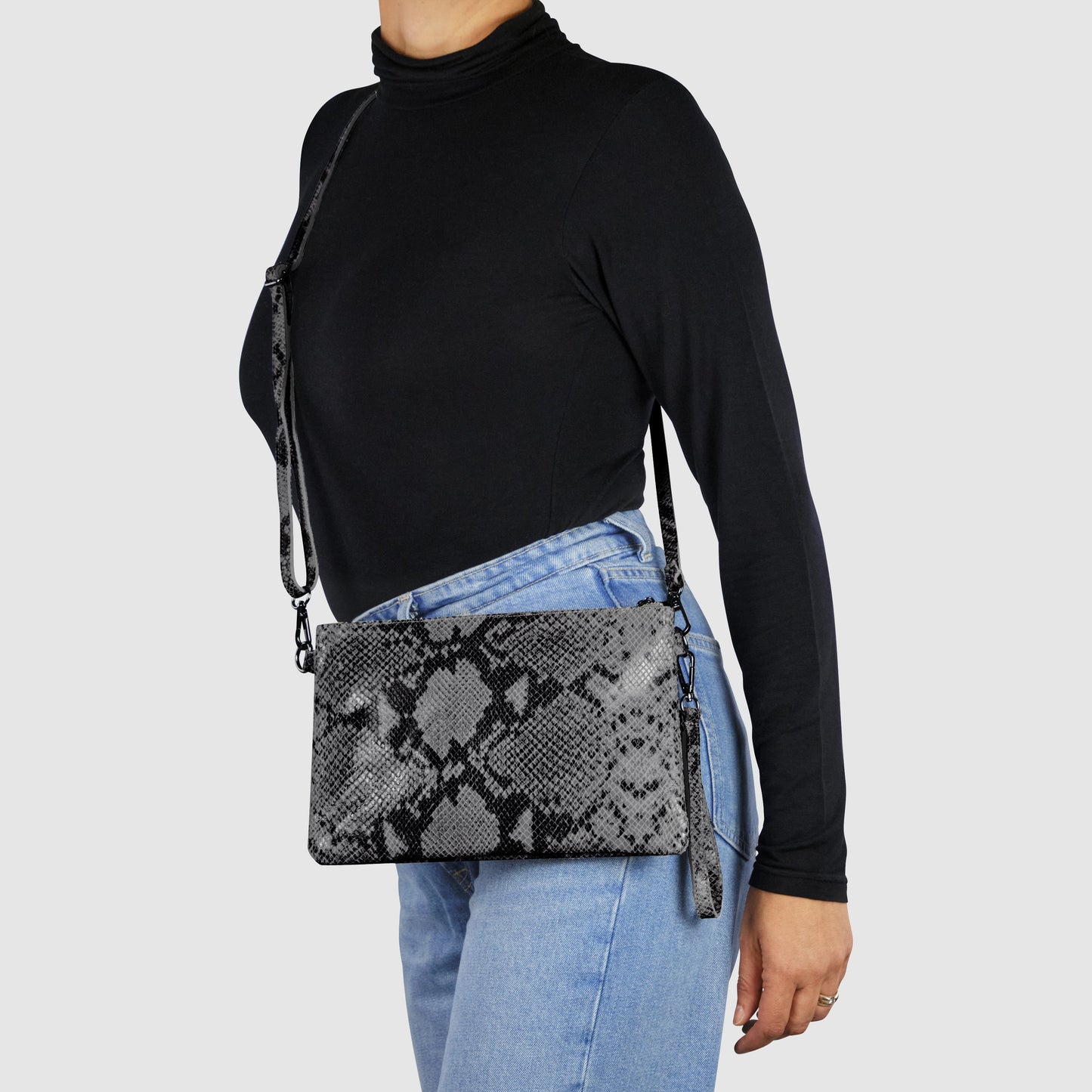 Python Suede Leather Crossbody Bag