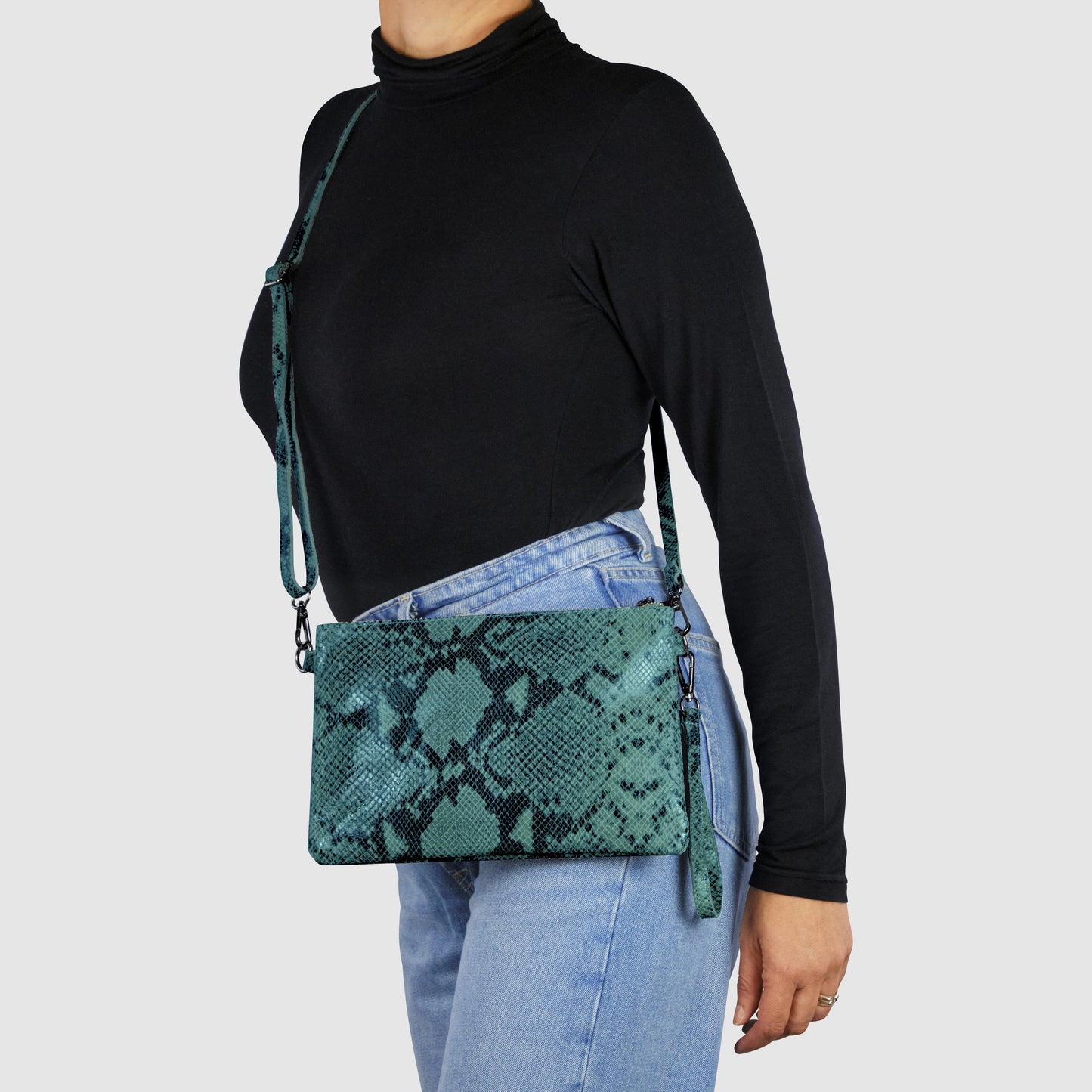 Python Suede Leather Crossbody Bag