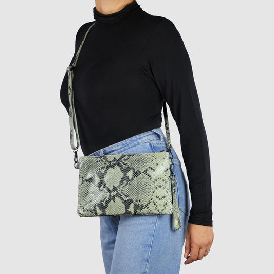 Python Suede Leather Crossbody Bag
