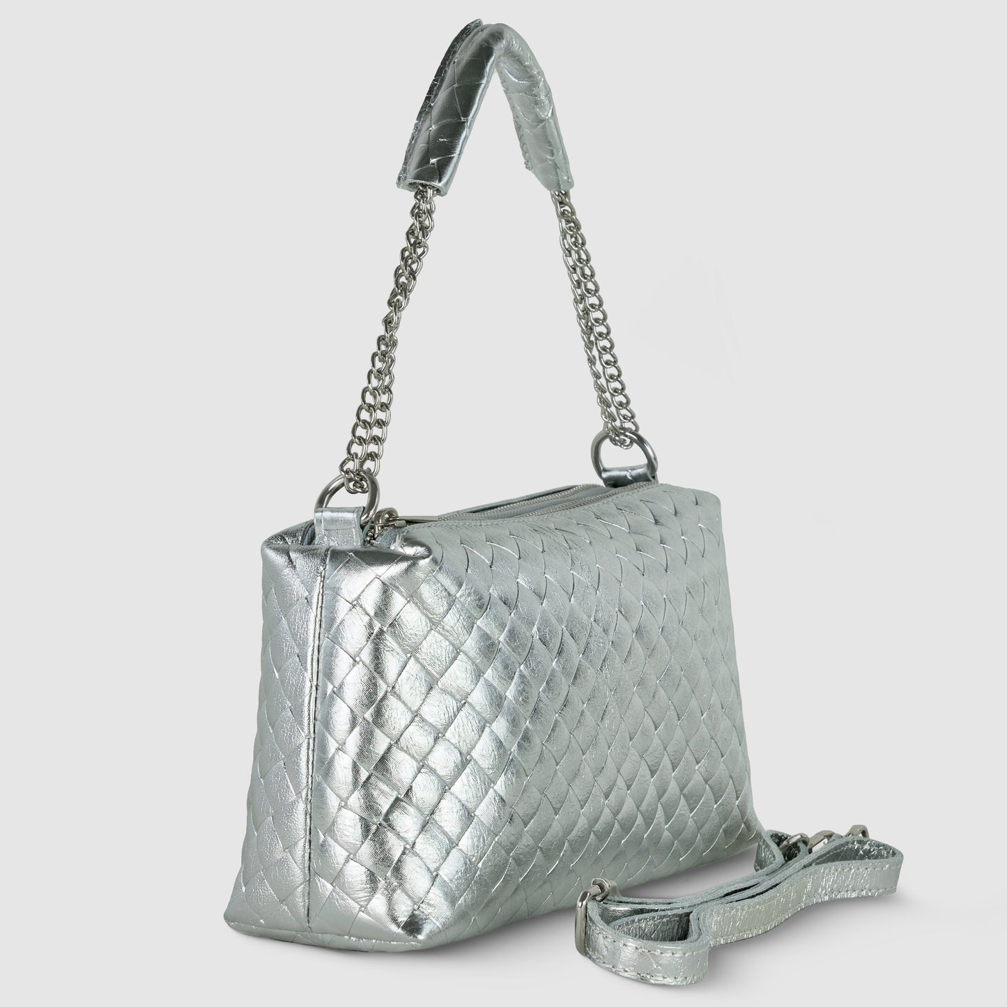 Weave Metallic Suede Leather Shoulder Bag