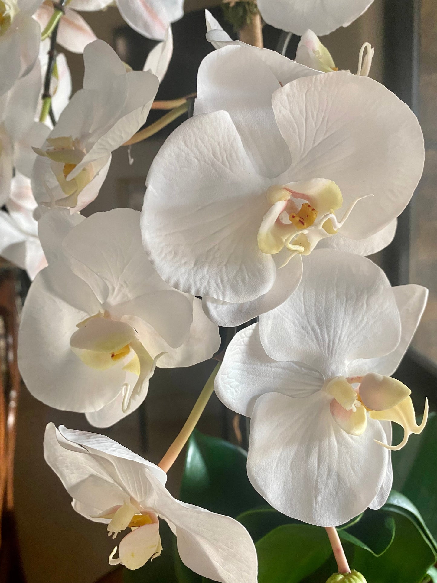 Faux Orchid Centerpiece - Silk Orchid Arrangement in White Vase