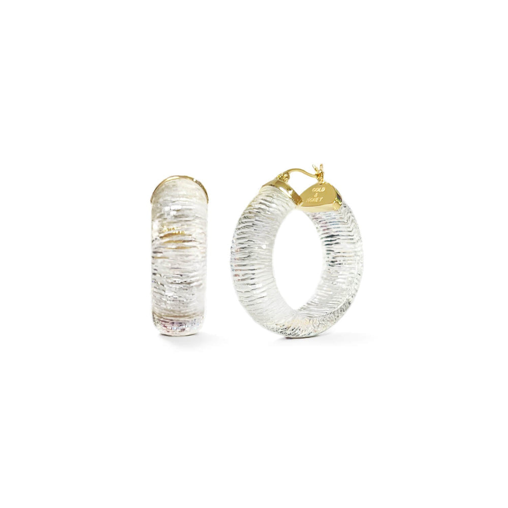 Clear Diamond Cut Wide Lucite Hoop Earrings