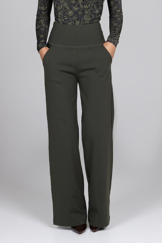 HIGH WAIST WIDE LEG PANT: LODEN GREEN