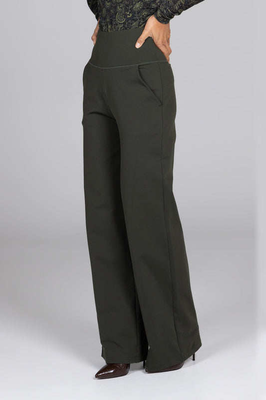 HIGH WAIST WIDE LEG PANT: LODEN GREEN