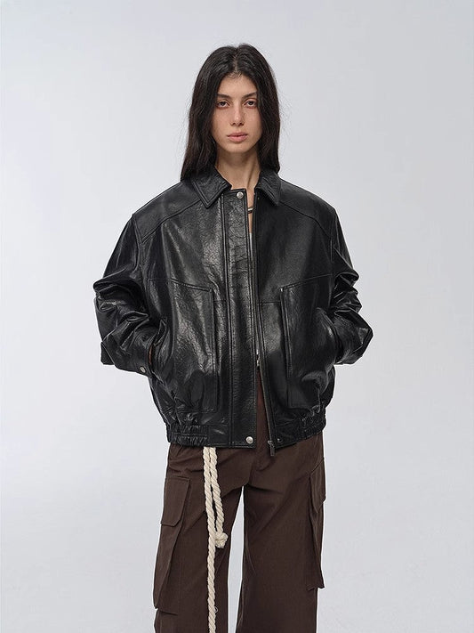 Imported Waxed Sheep Leather Retro Work Jacket Coat "Fashionable Luke"