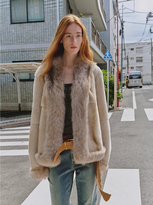 Paris Pictorial Vintage Two-Tone Fox Fur Collar Soft Otter Fur Jacket