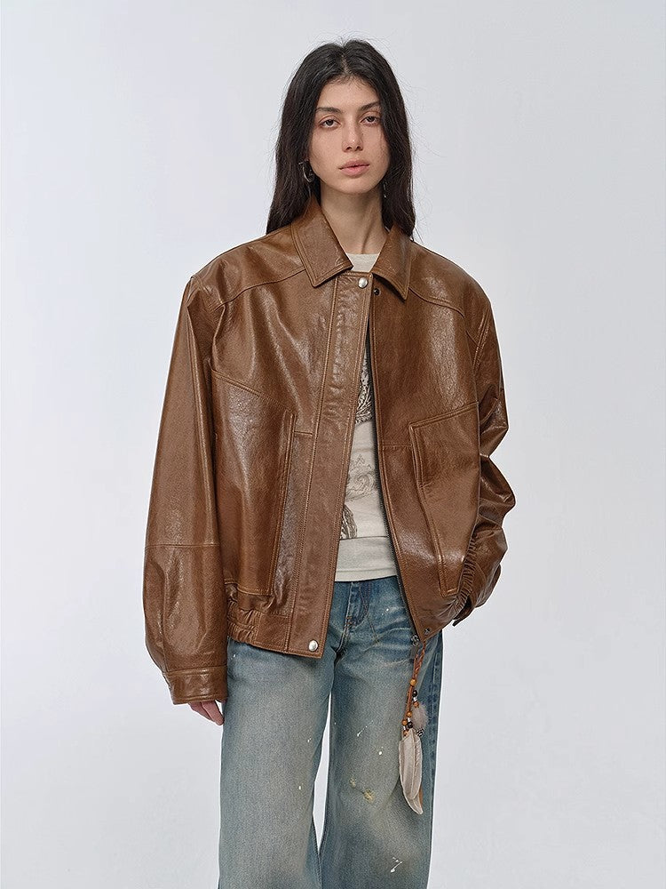 Imported Waxed Sheep Leather Retro Work Jacket Coat "Fashionable Luke"