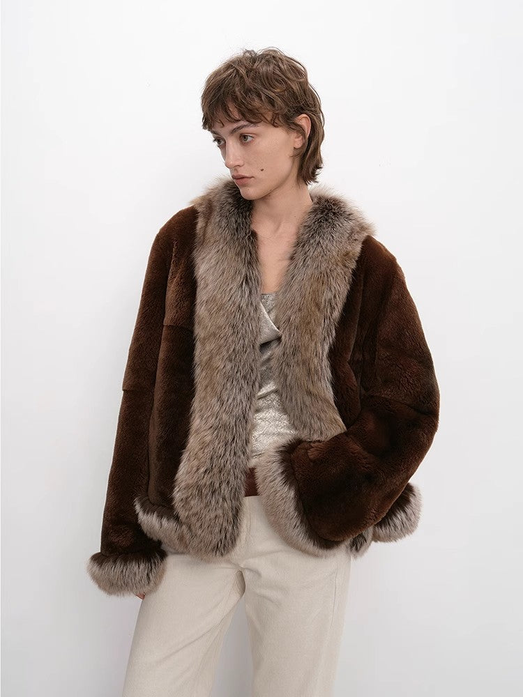 Paris Pictorial Vintage Two-Tone Fox Fur Collar Soft Otter Fur Jacket
