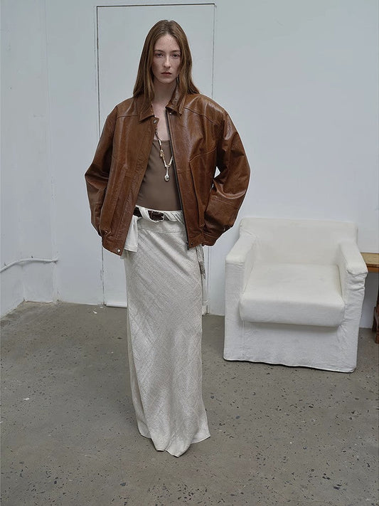 Imported Waxed Sheep Leather Retro Work Jacket Coat "Fashionable Luke"