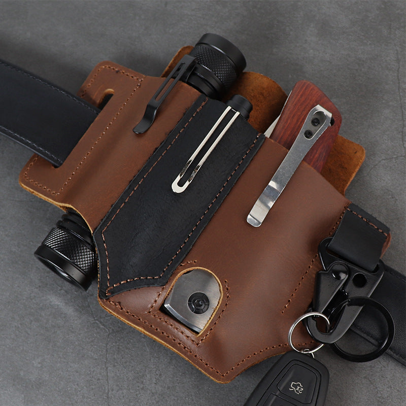 GEBWOLF New Outdoor EDC Tactical Pocket Leather Multi-Function Knife Case Portable EDC Tool Leather Case Bag