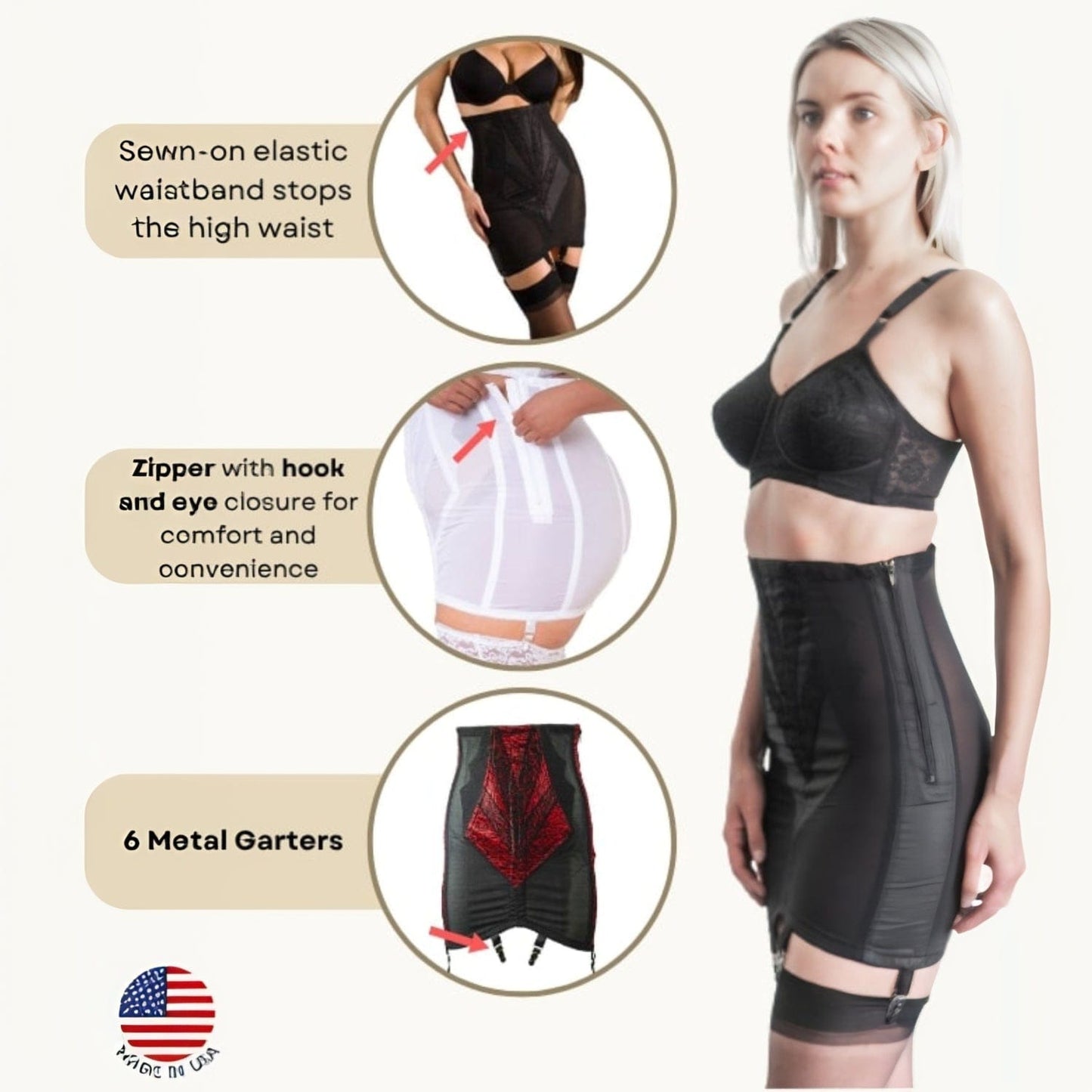 Style 1294 | High Waist Open Bottom Girdle | Extra Firm Shaping | Side Zipper + Hook Closure