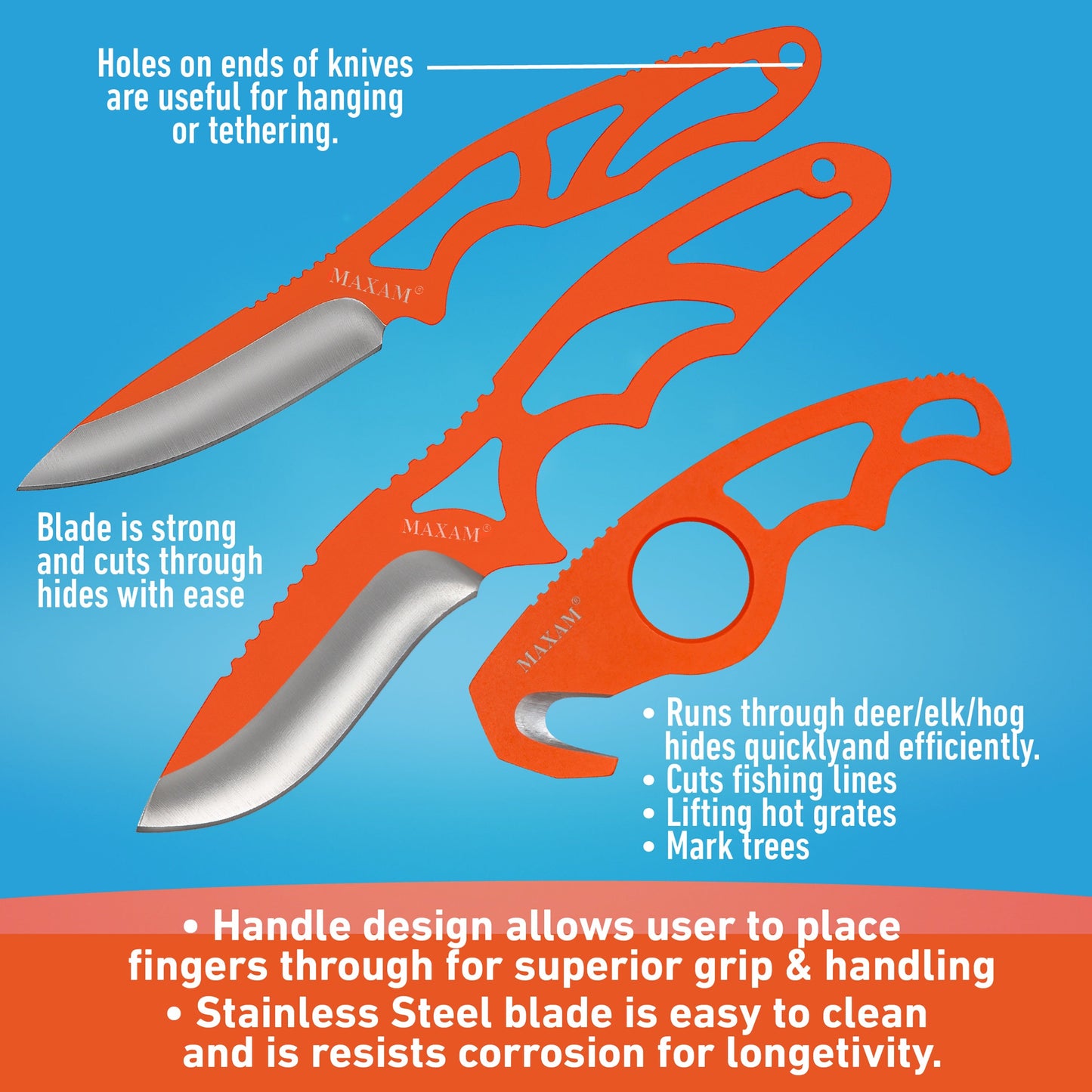 Maxam 3pc Rope Cutting Hook & Knife Kit- With Sheath - Rigging Knife
