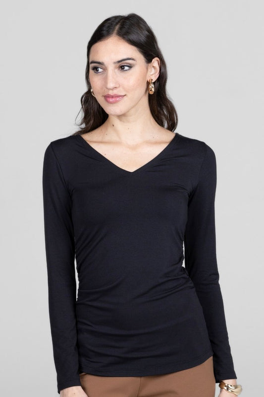 WIDE V-NECK TOP: BLACK
