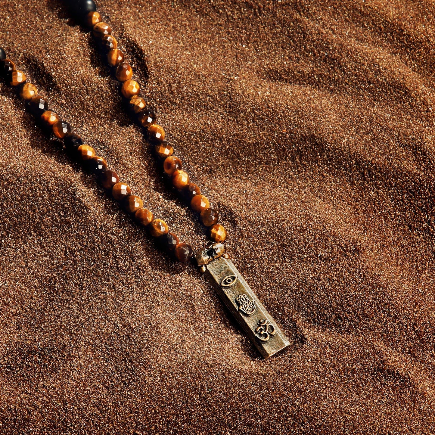 Fearless Spirit - 3 Symbol Tiger's Eye Onyx Necklace