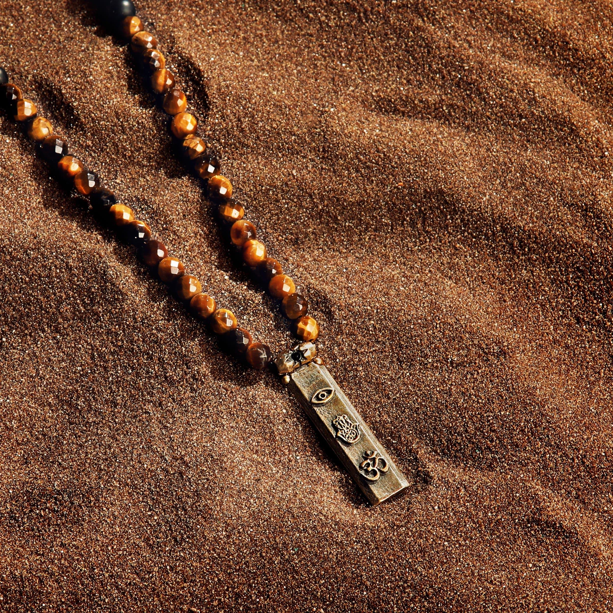 Fearless Spirit - 3 Symbol Tiger's Eye Onyx Necklace