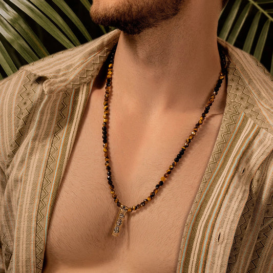 Fearless Spirit - 3 Symbol Tiger's Eye Onyx Necklace