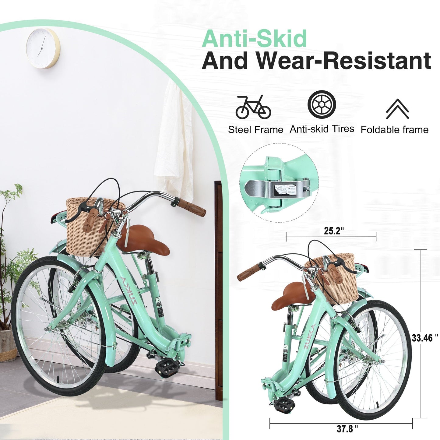 26 Inch Single Speed Folding Lady Bike , Durable Steel Frame,Compact Design for Easy Storage and Commuting