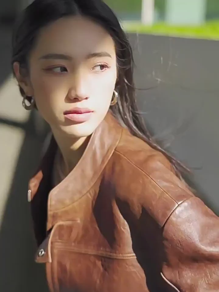 Caramel Mountain Retro Sheepskin Motorcycle Jacket