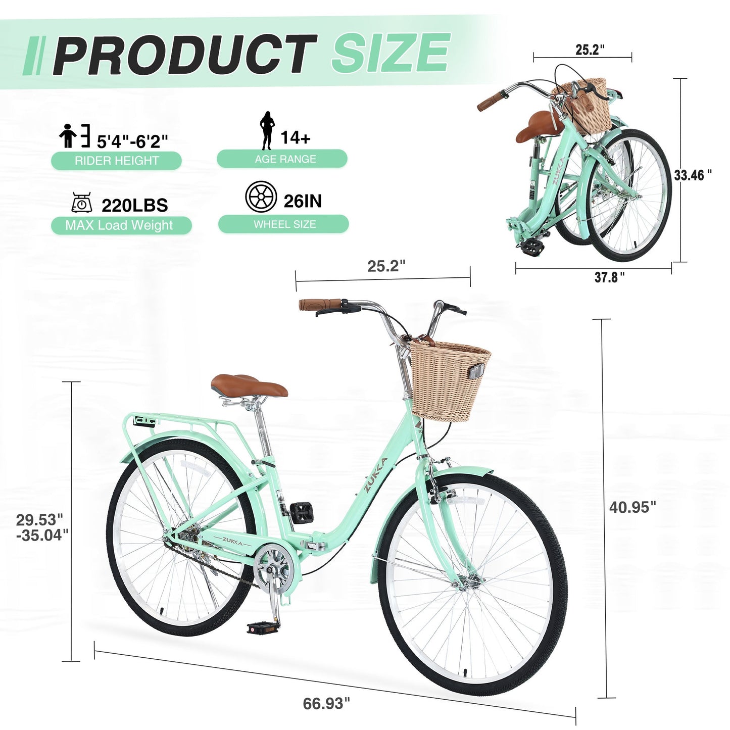 26 Inch Single Speed Folding Lady Bike , Durable Steel Frame,Compact Design for Easy Storage and Commuting