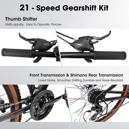 A27301 27.5 Inch Mountain Bike for Adults, Durable High Carbon Steel Frame, Disc Brakes, Stylish Brown Edge Tires, Ideal for Commuting and Outdoor Exploration