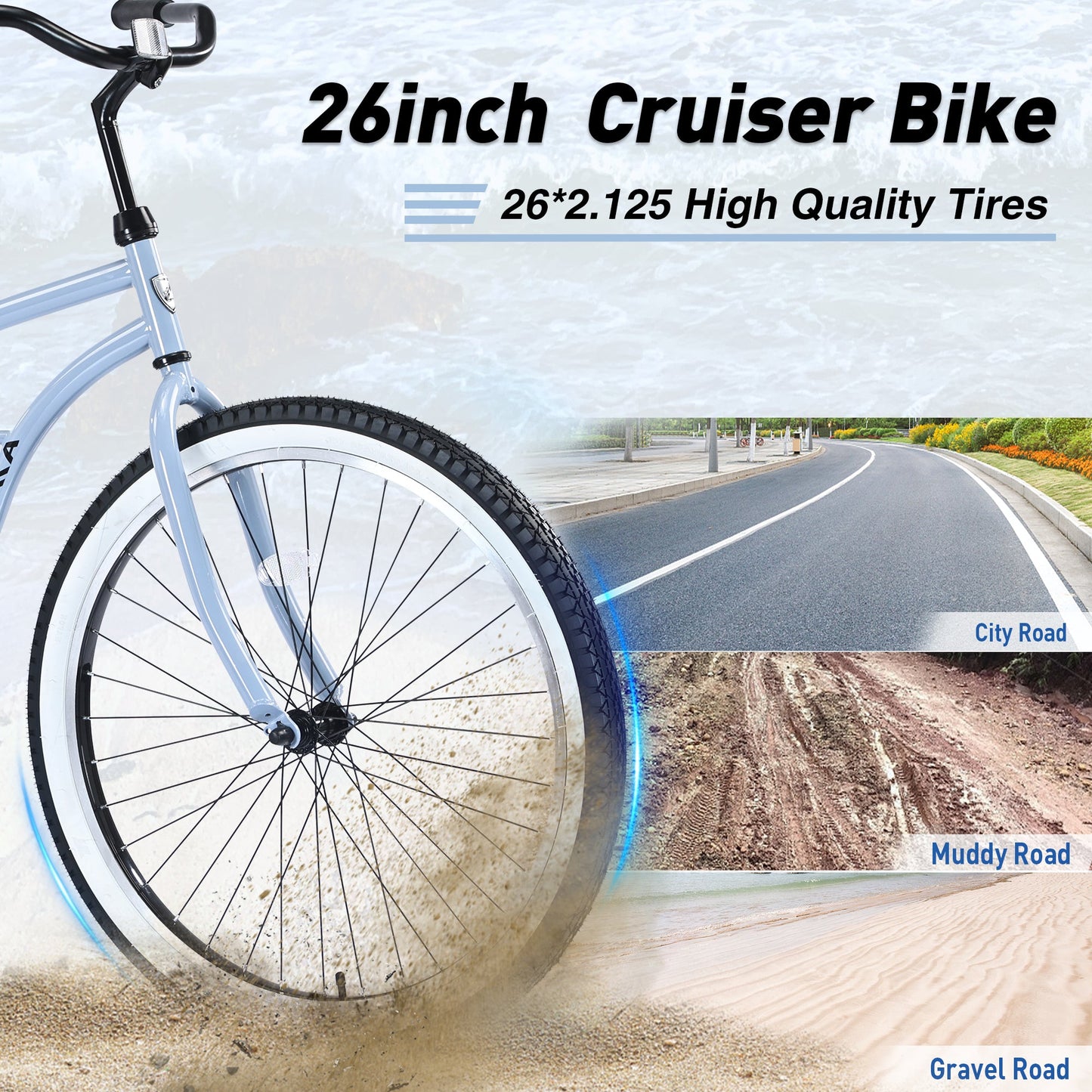 Single Speed Bicycles 26'Inch,Steel Frame, Wide Wheels for Stability, Rear Coaster Brakes,Multiple ColorsWomen's Beach Cruiser Bike