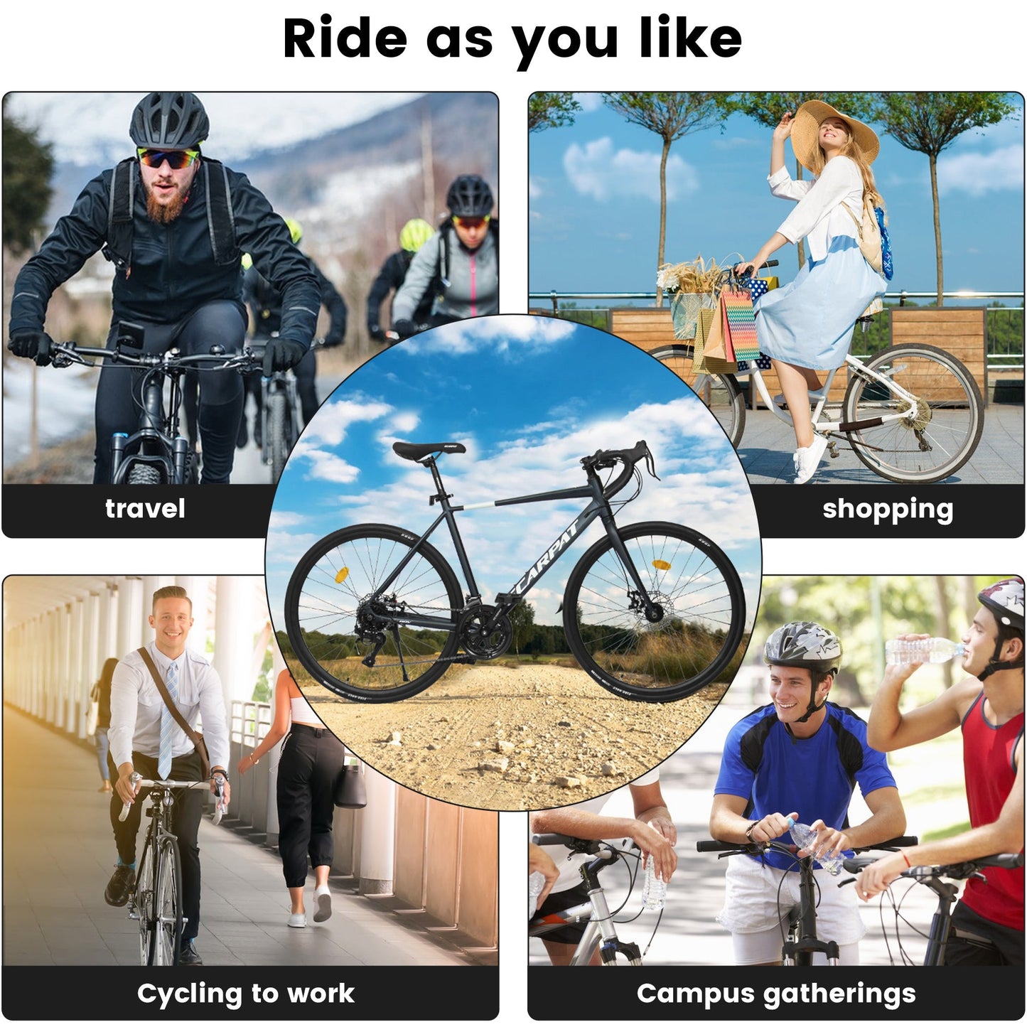 A28320R 700Cx28 Road Bike, Lightweight Aluminum Frame, Disc Brakes, 16-Speed, Fast Acceleration, Suitable for Men and Women, Ideal for High-Intensity Riding