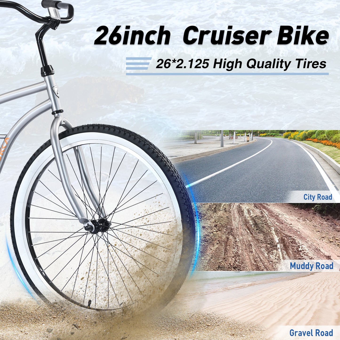Single Speed Bicycles 26'Inch,Steel Frame, Wide Wheels for Stability, Rear Coaster Brakes,Multiple Colors Men's Beach Cruiser Bike