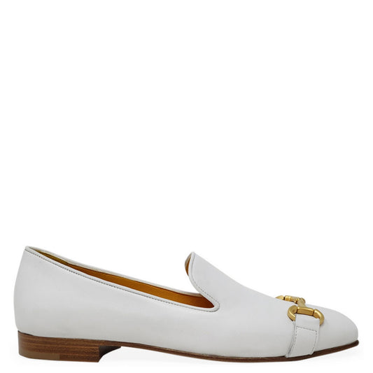 White Leather Square Toe Loafer