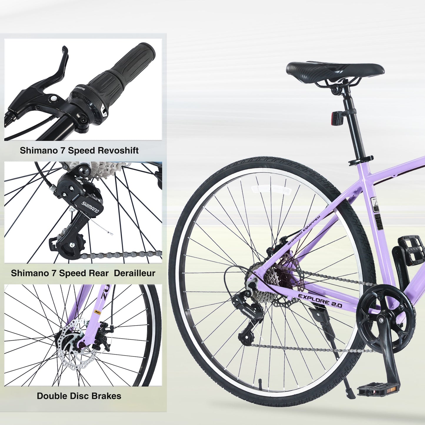 Shimano 7 Speed Hybrid Bike Aluminum Alloy Frame Double Disc Brakes 700C Road Bike For men women's City Bicycle