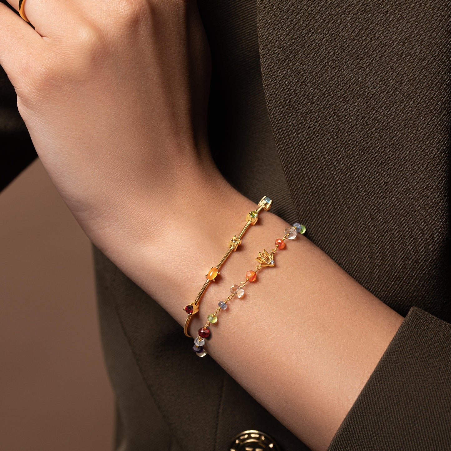 Careful Alignment - Gold Plated 7 Stones Chakra Bracelet