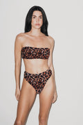 Capri Ruched High Waist Thong Bikini Bottom Leopard