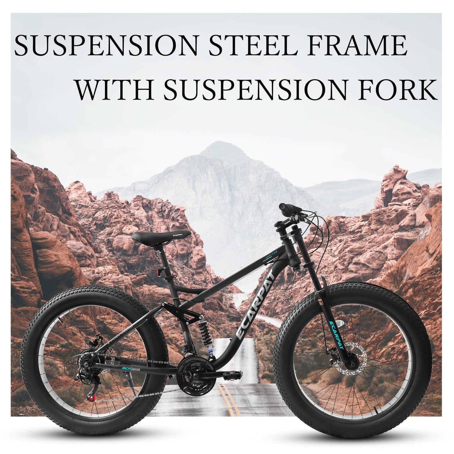 A26309 26 inch Mountain Bike,Full-Suspension 21 Speeds Drivetrain with Disc-Brake MTB Bicycle, 26*4' Fat tire Bike for Men
