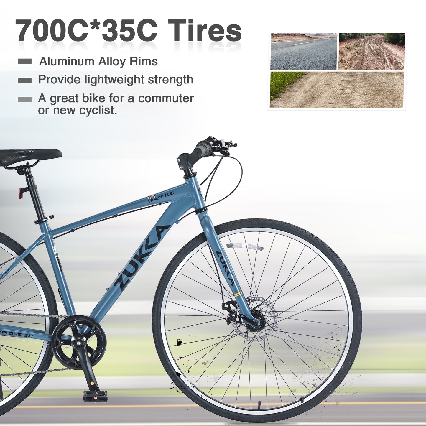 Shimano 7 Speed Hybrid Bike Aluminum Alloy Frame Double Disc Brakes 700C Road Bike For men women's City Bicycle
