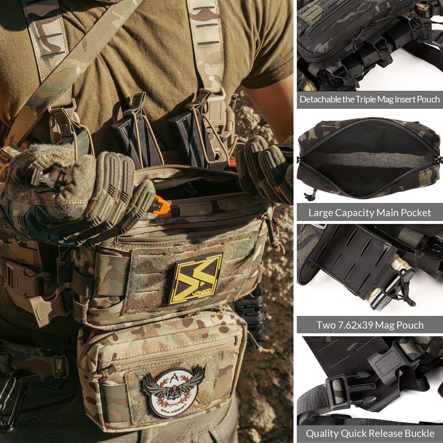 Votagoo Tactical Chest Rig，Molle Modular Micro Fight Chest Rigs Adjustable&Detachable with 5.56/7.62 Magazine Pouch