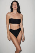 Capri Ruched High Waist Thong Bikini Bottom Black