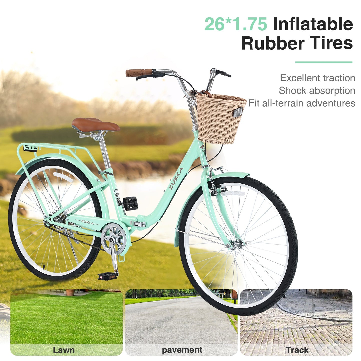 26 Inch Single Speed Folding Lady Bike , Durable Steel Frame,Compact Design for Easy Storage and Commuting