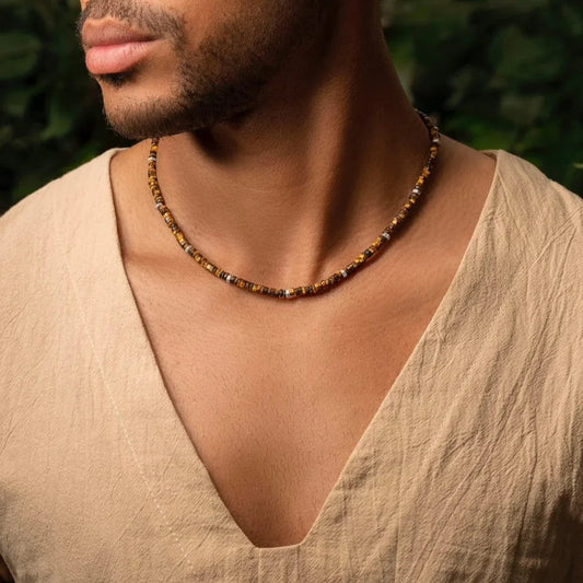 Bold Heart - Tiger's Eye Heishi Choker Necklace