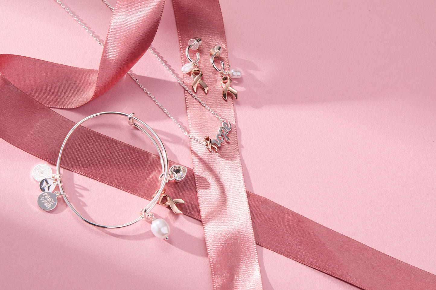 Breast Cancer Awareness Pink Ribbon Huggie Hoop Earrings