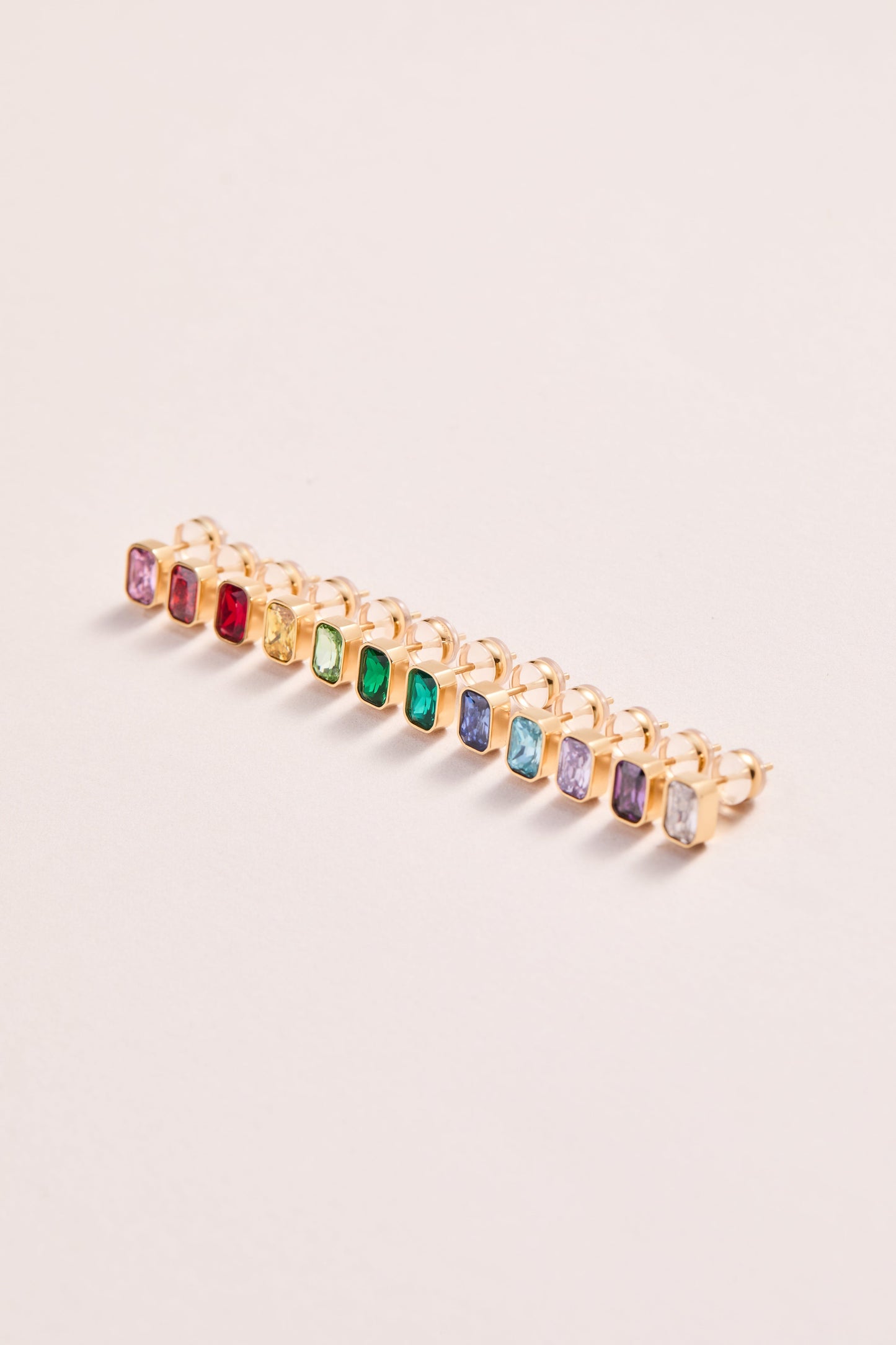 July Emerald-Cut Birthstone Stud Earrings