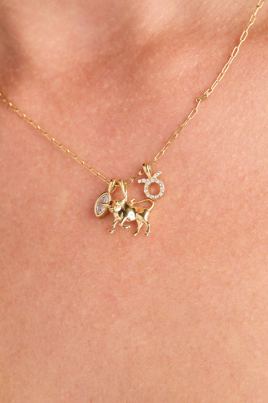 Taurus Zodiac Charm Cluster Necklace