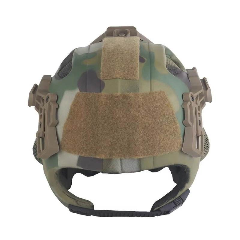 Lightweight EVA tactical helmet for hunting, airsoft, etc. Steel mesh mask included, good for cosplay.