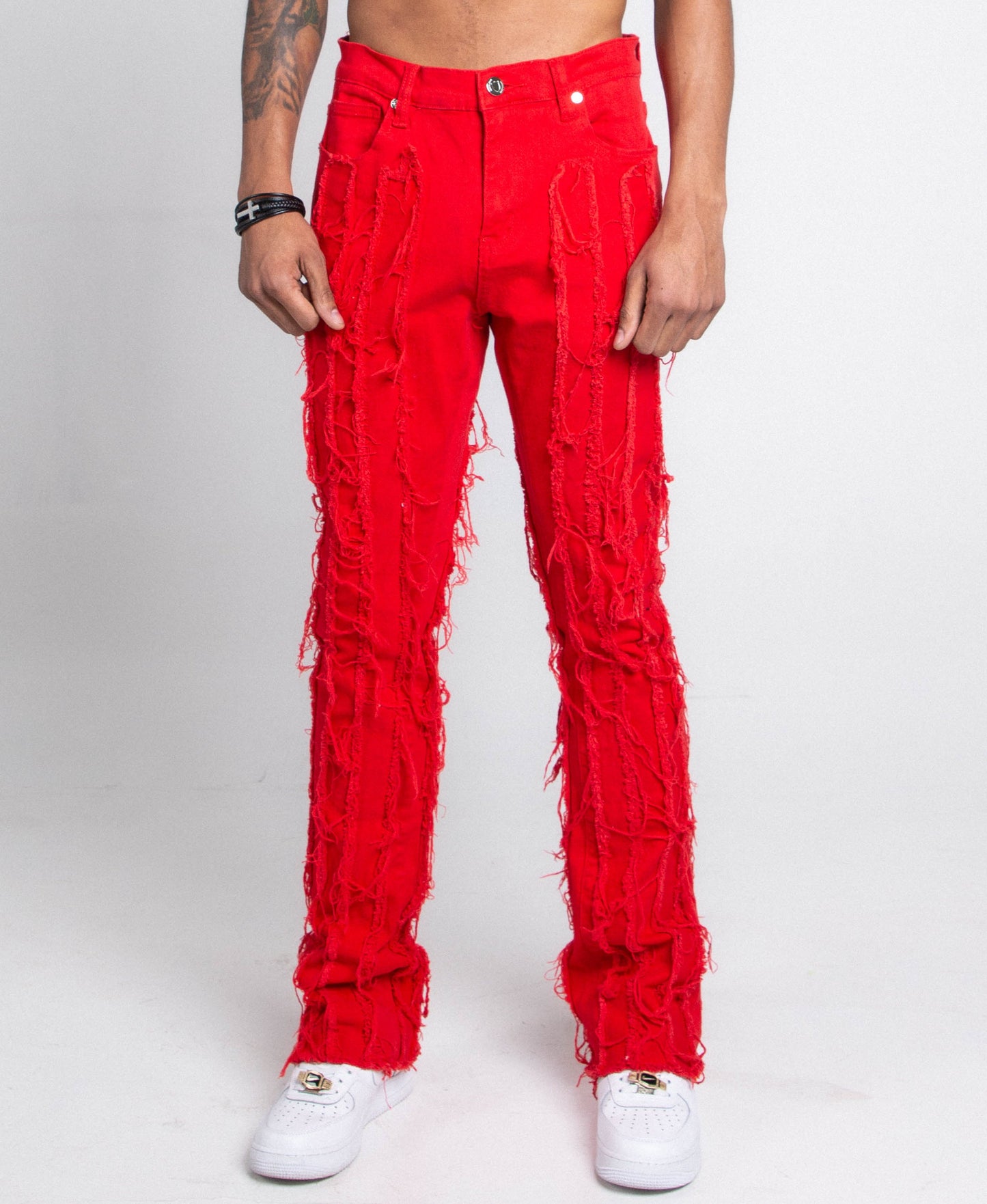AJ672SK VERTICAL FRAYED STACKED JEANS