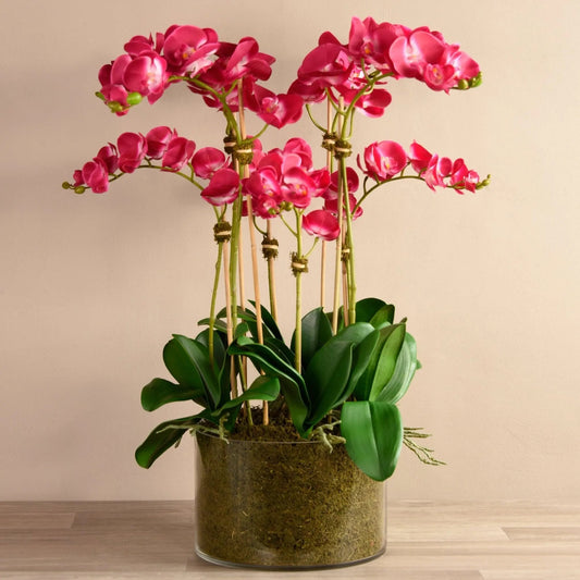 Artificial Orchids in Glass Vase - Large Faux Orchid Centerpiece
