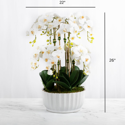 Faux Orchid Centerpiece - Silk Orchid Arrangement in White Vase