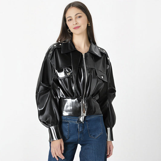 Black Motorcycle Style Jacket for Women, East Village, BYMANYC New York.