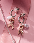 Breast Cancer Awareness Pink Ribbon Huggie Hoop Earrings