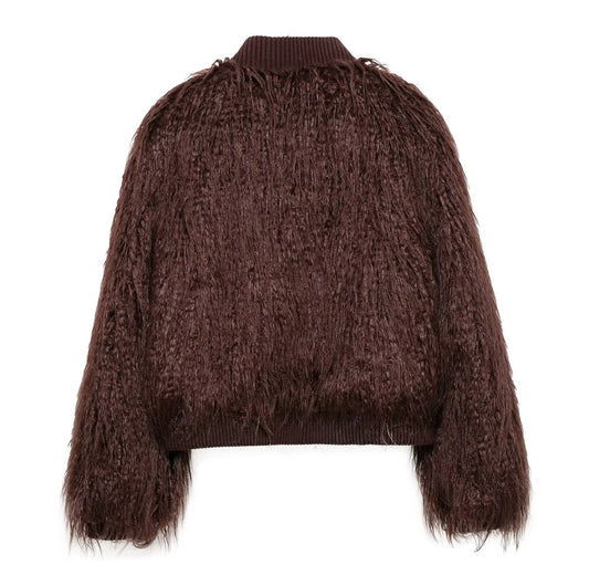 Brown Stand-Up Collar Jacket for Women, Gramercy, BYMANYC New York.